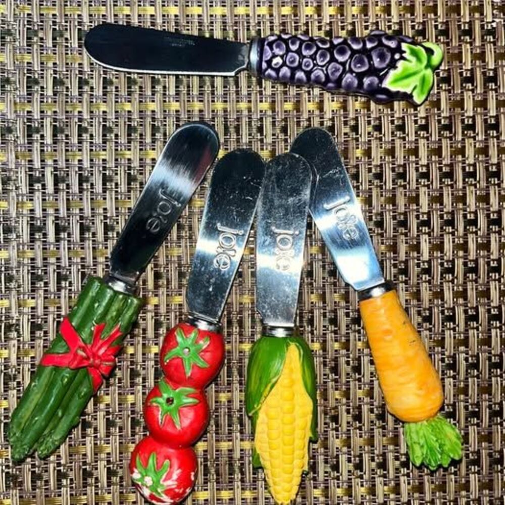 Vegetable Cheese Spreader 5pc Novelty Butter Knives Tomato Corn Carrot asparagus